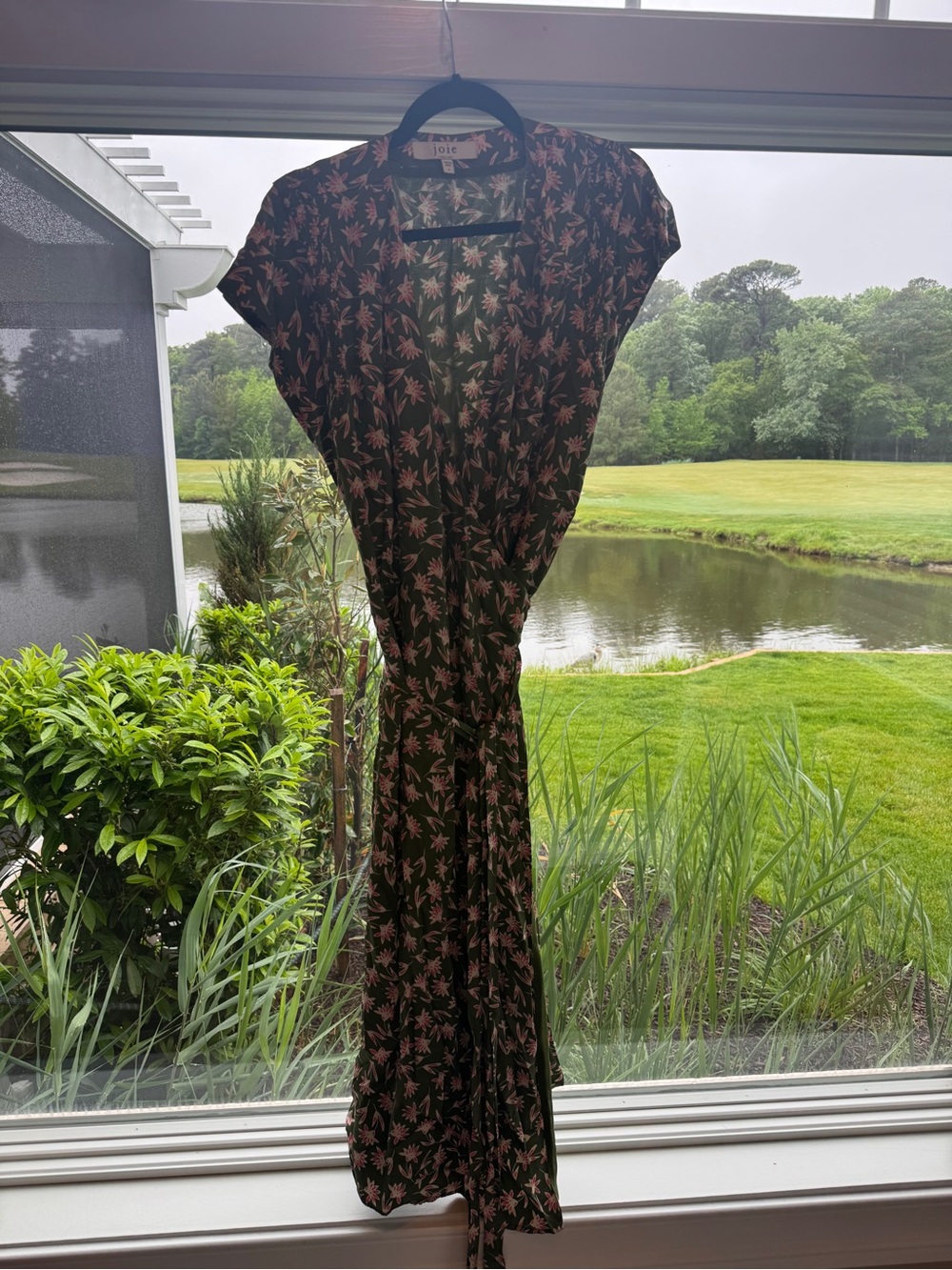 Joie Olive Maxi Dress with Pink Floral Print